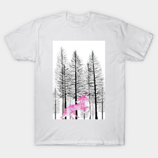 pink unicorn in forest T-Shirt